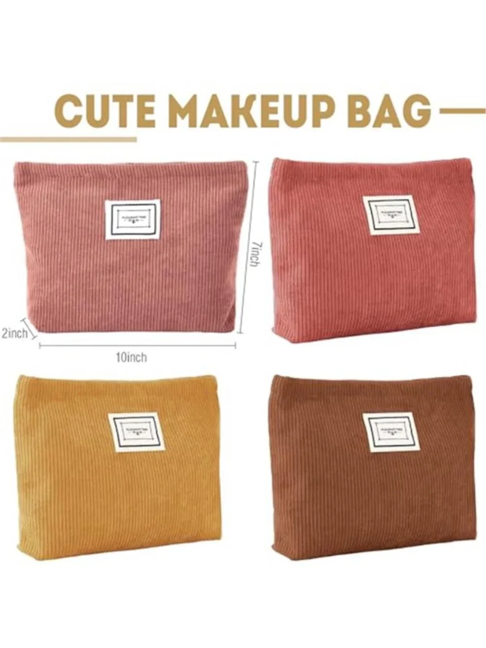 Corduroy Makeup Bag Cosmetic Pouch Travel Toiletry Organizer Zipper Case 4 Pack